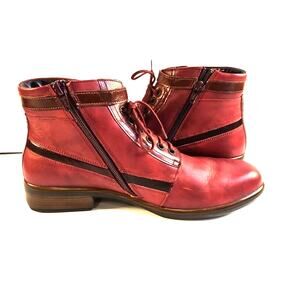 Naot Kona Red Leather Ankle Boots Side Zip Lace Up EU 40 US 9-9.5